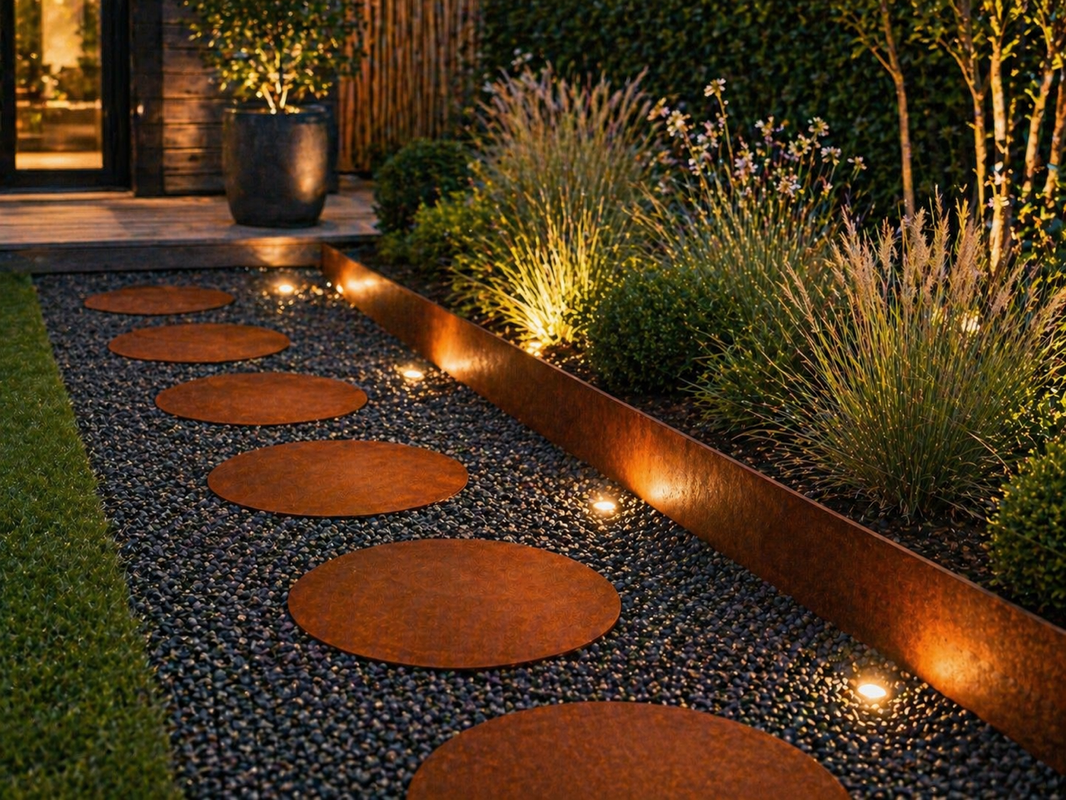 Pas japonais en acier Corten ronds