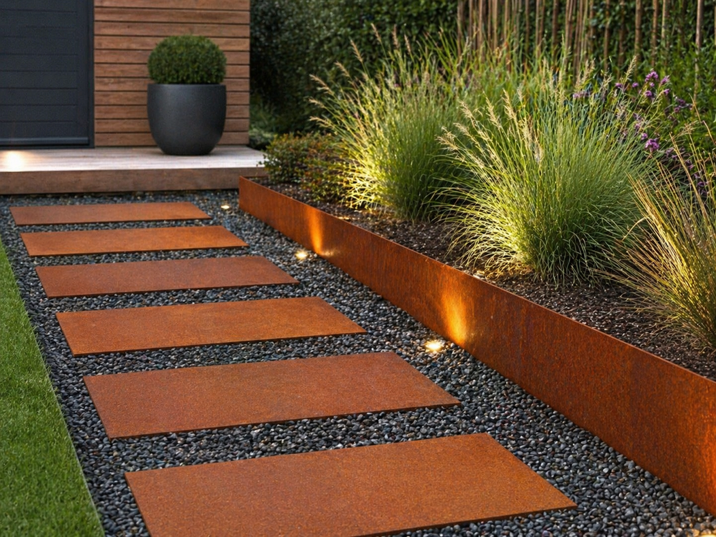Pas japonais en acier Corten rectangulaire